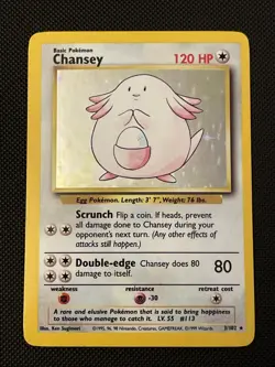 Pokemon TCG Chansey Base Set Holo Unlimited Rare Card 3/102 LP/NM Condition - Image 1