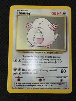 Pokemon TCG Chansey Base Set Holo Unlimited Rare Card 3/102 LP/NM Condition - Image 2