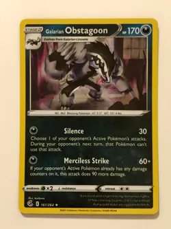 Pokemon Card Fusion Strike Holographic Bleed Error Obstagoon 161/264 NM - Image 2