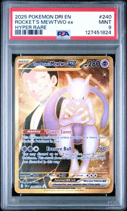 2025 POKEMON DRI EN-DESTINED RIVALS HYPER RARE TEAM ROCKET'S MEWTWO EX PSA 9 - Image 1
