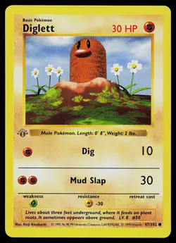 Pokemon Card - Diglett Base Set (Shadowless) 47/102 GREY STAMP 1st Edition - Image 1