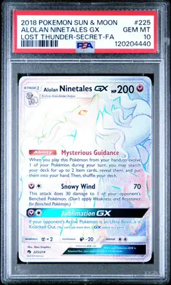 2018 POKEMON SUN & MOON LOST THUNDER SECRET FULL ART/ALOLAN NINETALES GX PSA 10 - Image 1