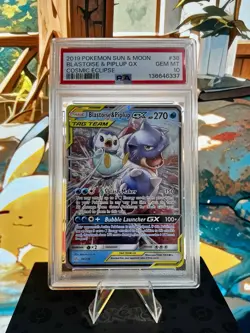 2019 POKEMON SUN & MOON COSMIC ECLIPSE #38 BLASTOISE & PIPLUP GX PSA 10 - Image 1