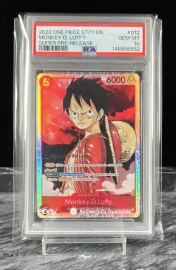 2022 ONE PIECE MONKEY.D.LUFFY PSA 10 SUPER PRE-RELEASE ST01-012 ENGLISH - Image 1