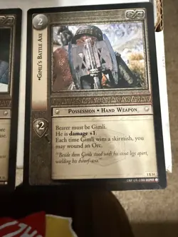 Decipher Lord of the Rings TCG Gimli Son of Gloin, Helm, Battle Axe 3 Rare Cards - Image 2