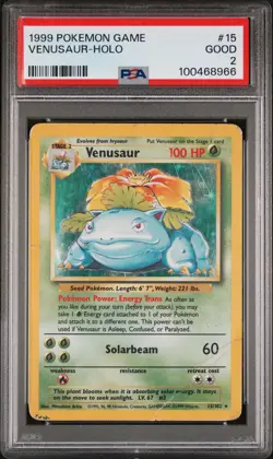 1999 POKEMON BASE SET UNLIMITED #15 VENUSAUR-HOLO PSA 2 - Image 1