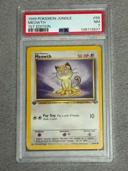 1999 POKEMON JUNGLE #56 MEOWTH 1ST EDITION PSA 7 NM - Image 1