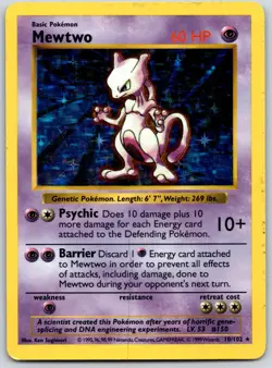 POKEMON BASE SET SHADOWLESS MEWTWO 10/102 HOLO RARE HP - Image 1