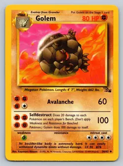 Golem 36/62 Uncommon Fossil Pokemon Unlimited Lightly Played - Image 1