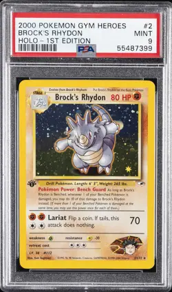 2000 POKEMON GYM HEROES HOLO-1ST ED #2 BROCK'S RHYDON PSA 9 - Image 1