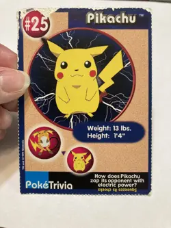 Pikachu 25 Pokemon Burger King PokeTrivia Trading Card Damaged - Image 1