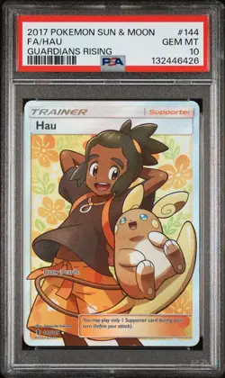 2017 POKEMON SUN & MOON GUARDIANS RISING #144 FULL ART/HAU PSA 10 - Image 1