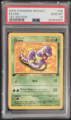 2000 POKEMON ROCKET 1ST EDITION #56 EKANS PSA 10 - Image 1