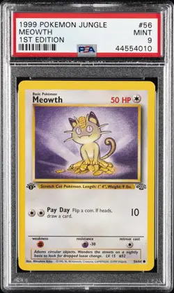 1999 POKEMON JUNGLE 1ST ED #56 MEOWTH PSA 9 - Image 1