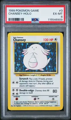 1999 POKEMON BASE SET UNLIMITED #3 CHANSEY-HOLO PSA 6 - Image 1