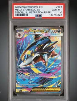2025 POKEMON PFL EN-PHANTASMAL FLAMES #127 MEGA SHARPEDO EX PSA 10 - Image 1