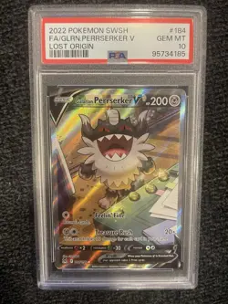 2022 Pokemon Lost Origin Galarian Perrserker V #184/196 PSA GEM MT 10 - Image 1