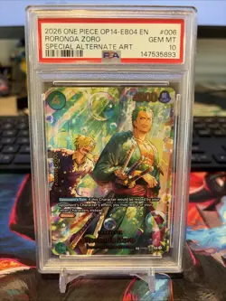 One Piece OP14 Azure Sea’s Seven Roronoa Zoro PRB02-006 SP Alt PSA 10 Gem Mint - Image 1