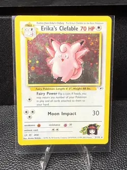 Erika's Clefable 3/132 - Gym Heroes Holo Rare Pokemon Card Vintage DMG - Image 1