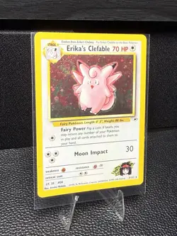 Erika's Clefable 3/132 - Gym Heroes Holo Rare Pokemon Card Vintage DMG - Image 2