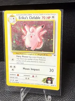 Erika's Clefable 3/132 - Gym Heroes Holo Rare Pokemon Card Vintage DMG - Image 3
