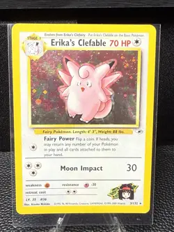 Erika's Clefable 3/132 - Gym Heroes Holo Rare Pokemon Card Vintage DMG - Image 5