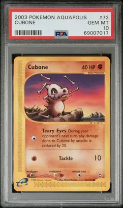 Pokemon card Cubone 72/147 Aquapolis PSA 10 GEM MINT - Image 1