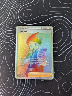 Pokemon Thorton Rainbow Secret Rare Full Art Trainer 210/196 Lost Origin Card NM - Image 1