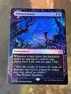 1x FOIL BORDERLESS POLLUTED BONDS - Eldraine - MTG - Magic the Gathering - Image 1