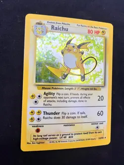 1999 Pokemon Raichu 14/102 Base Set Holo Rare Unlimited WOTC LP/NM - Image 3