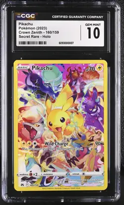 CGC 10 Pokemon English Pikachu 160/159 2023 Crown Zenith Secret Rare Holo - Image 1