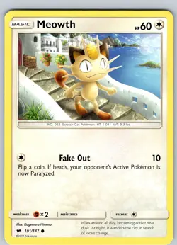 Pokemon TCG Meowth S&M Burning Shadows 101/147 Regular Common Card NM - Image 1