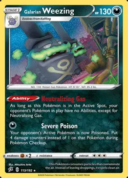 x1 Galarian Weezing - 113/192 - Holo Rare Pokemon SS02 Rebel Clash M/NM - Image 1