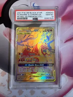 2021 POKEMON SM BLACK STAR PROMO #SM247 FULL ART/RESHIRAM & CHARIZARD GX PSA 10 - Image 1