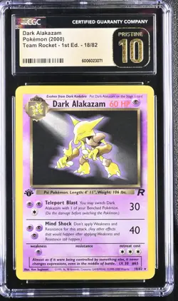 2000 POKEMON ROCKET 1ST EDITION #18 DARK ALAKAZAM CGC PRISTINE 10 - Image 1