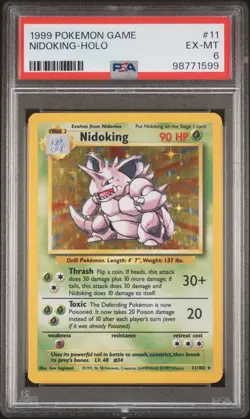 1999 POKEMON BASE SET UNLIMITED #11 NIDOKING-HOLO PSA 6 - Image 1