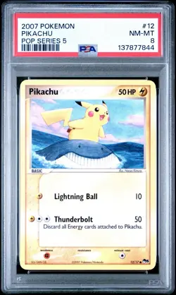 2007 Pokemon Pop Series 5 #12 Pikachu Non Holo PSA 8 Card NM-MINT Trusted Seller - Image 1