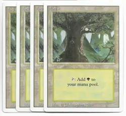 4XMagic MTG - Forest x4 (Eyes) - Revised 3rd Edition Basic Land -LP/ NM - Image 1
