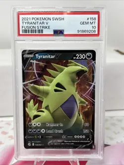 TYRANITAR V #158 PSA 10 Gem Mint 2021 Pokemon Fusion Strike Ultra Rare - Image 1