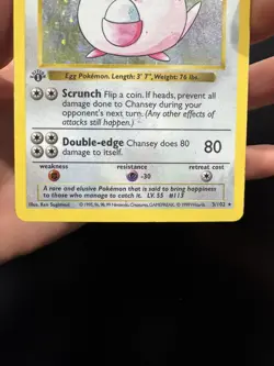 1999 Pokemon 1ST EDITION Base Set Chansey 3/102 Holo Foil Shadowless Rare - Image 4