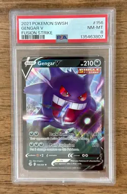 2021 Pokemon Fusion Strike Gengar V Holo #156/264 Full Art PSA 8 NEW CERT! - Image 1