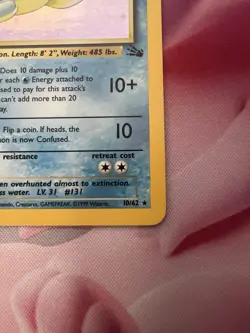 Lapras 10/62 - 1st Edition - Holo Rare - 1999 Pokemon Fossil 1st Edition LP - Image 2