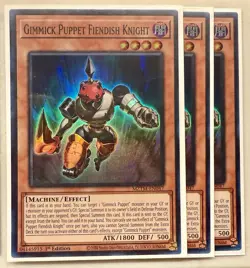 Yugioh! 3x Gimmick Puppet Fiendish Knight MZTM-EN047 Super Rare 1st Ed NM - Image 1