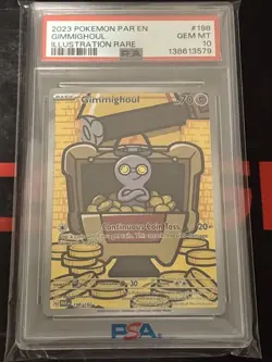 Pokemon TCG Gimmighoul Paradox Rift 198/182 Holo Illustration Rare Card PSA 10 - Image 1