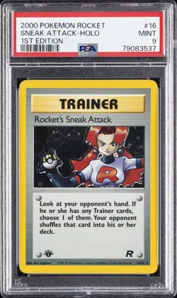 2000 POKEMON ROCKET 1ST ED #16 ROCKET'S SNEAK ATTACK-HOLO PSA 9 - Image 1