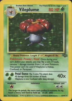 VILEPLUME 15/64 HOLO RARE JUNGLE POKEMON UNLIMITED HOLO MP - Image 2