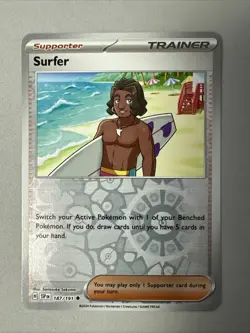 Pokemon TCG * SV Surging Sparks * 187/191 Surfer Uncommon * REVERSE HOLO * NM - Image 1