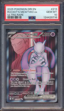 2025 POKEMON DESTINED RIVALS ROCKET'S MEWTWO EX #213 ULTRA RARE PSA 10! - Image 1