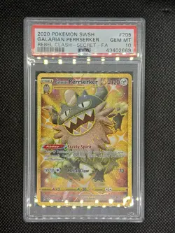 Pokemon TCG Sword & Shield-Rebel Clash Galarian Perrserker Secret FA #205 PSA 10 - Image 1