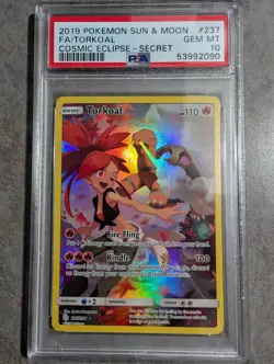 2019 POKEMON COSMIC ECLIPSE SECRET TORKOAL FULL ART PSA 10 - Image 1